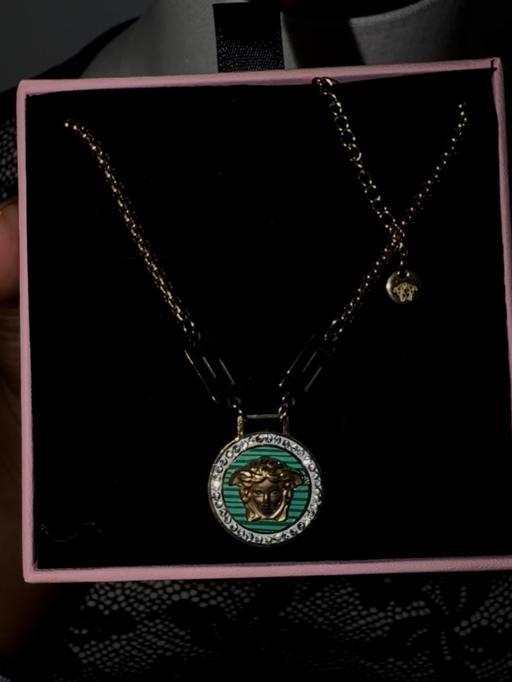Elegant Gold Medusa Pendant Necklace with Green Enamel